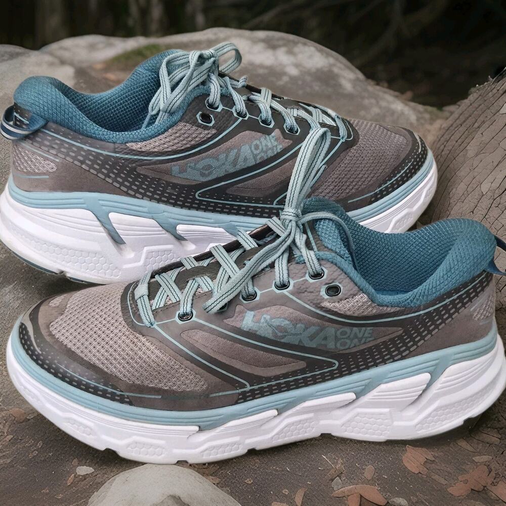 Hoka One One Conquest 3 Women Shoes Size 9.5 Running Gray/Blue Teal Sneakers